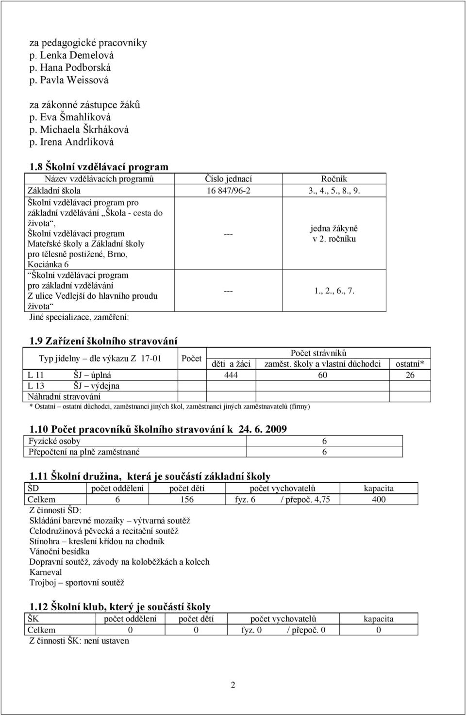 Školní vzdělávací program pro základní vzdělávání Škola - cesta do ţivota, Školní vzdělávací program Mateřské školy a Základní školy pro tělesně postiţené, Brno, Kociánka 6 Školní vzdělávací program