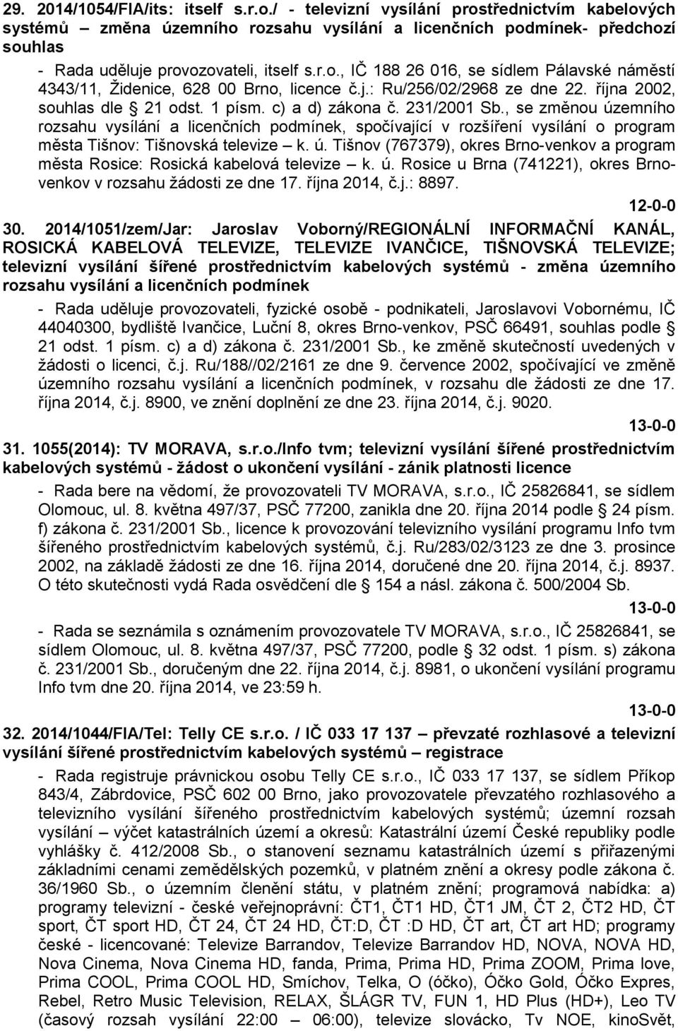 j.: Ru/256/02/2968 ze dne 22. října 2002, souhlas dle 21 odst. 1 písm. c) a d) zákona č. 231/2001 Sb.