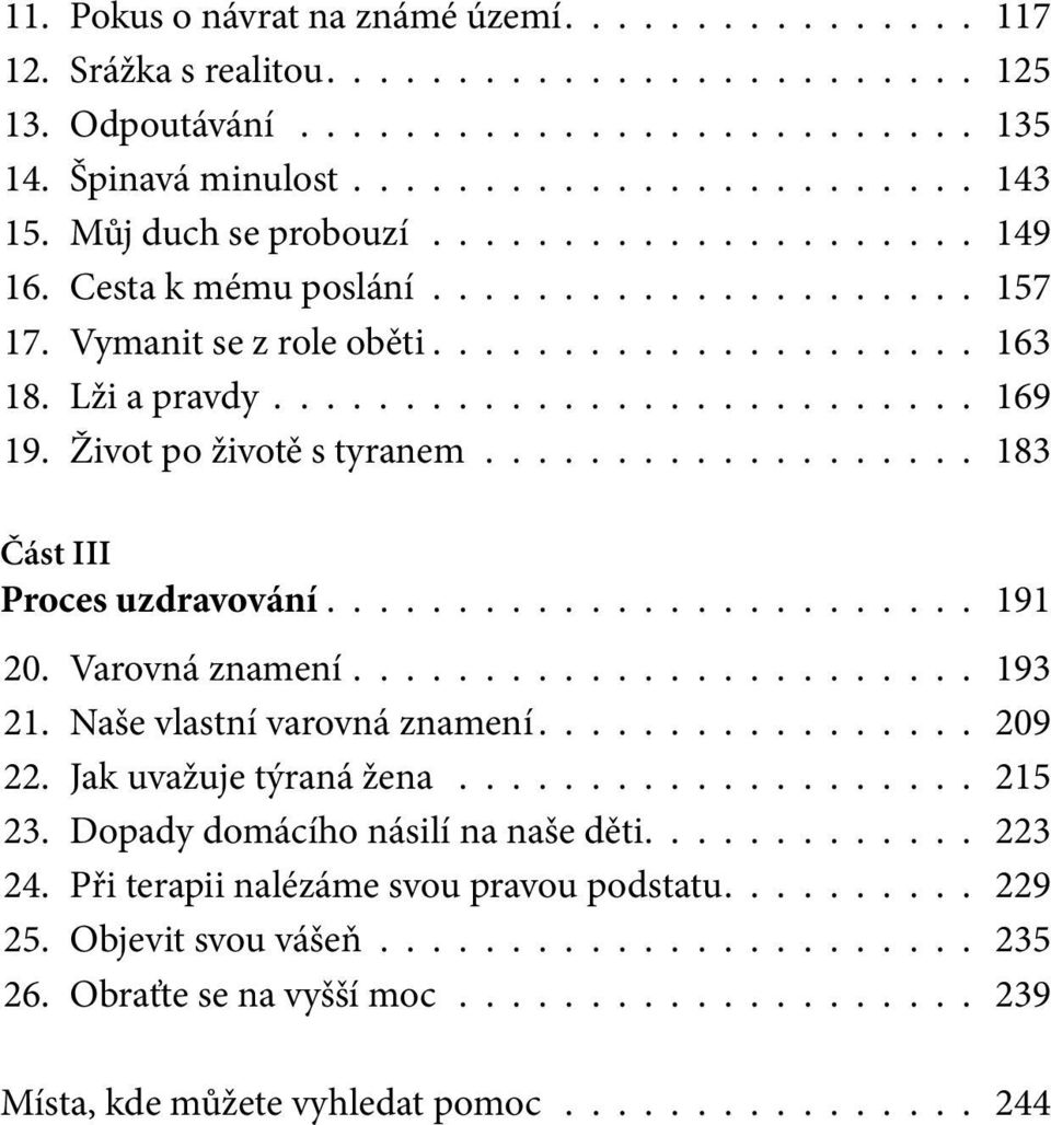 Život po životě s tyranem................... 183 Část III Proces uzdravování......................... 191 20. Varovná znamení........................ 193 21. Naše vlastní varovná znamení................. 209 22.