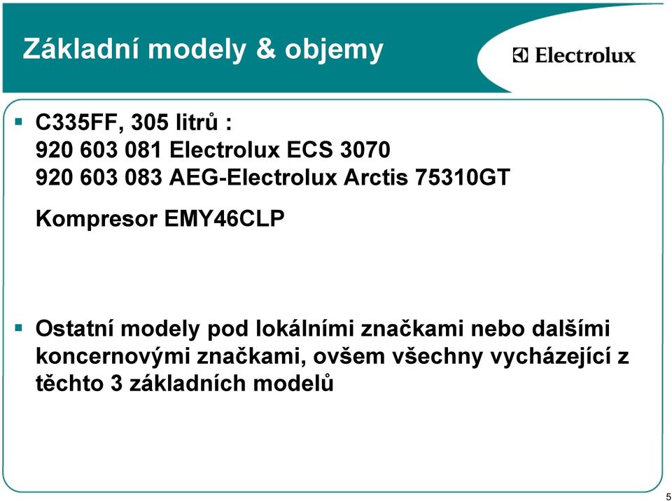 Kompresor EMY46CLP Ostatní modely pod lokálními značkami nebo