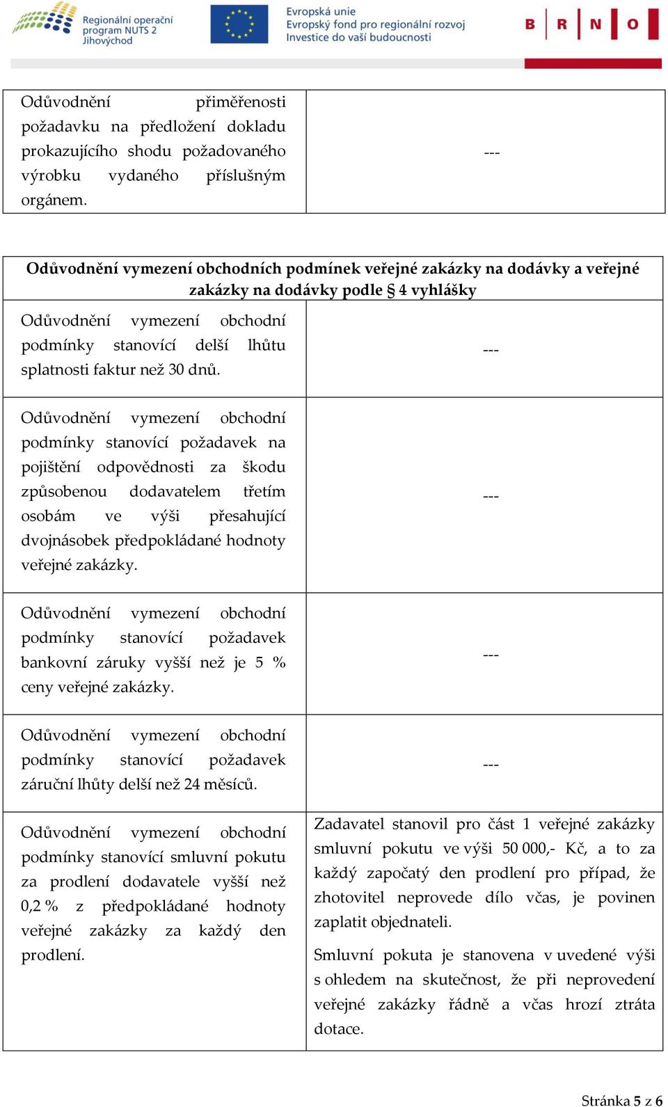 vymezení obchodní podmínky stanovící požadavek na pojištění odpovědnosti za škodu způsobenou dodavatelem třetím osobám ve výši přesahující dvojnásobek předpokládané hodnoty veřejné zakázky.