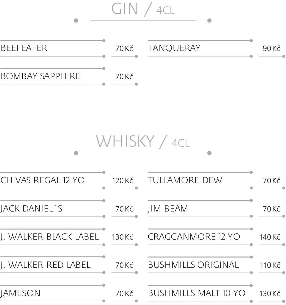 WALKER BLACK LABEL 130 Kč CRAGGANMORE 12 YO 140 Kč J.