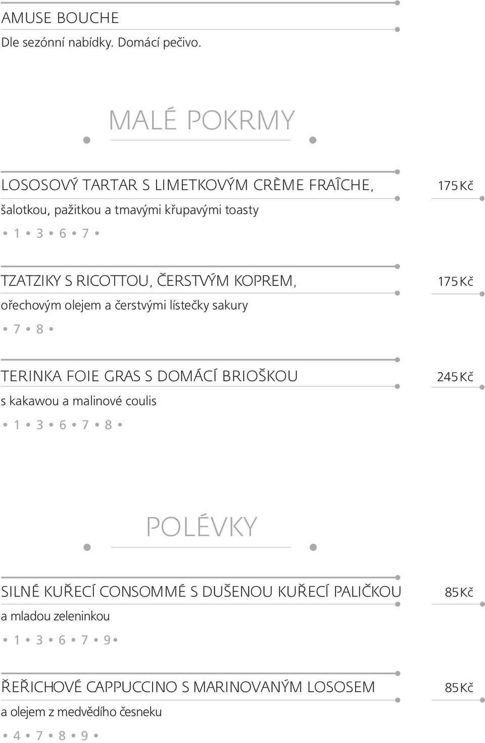 TZATZIKY S RICOTTOU, ČERSTVÝM KOPREM, ořechovým olejem a čerstvými lístečky sakury 7 8 175 Kč TERINKA FOIE GRAS S DOMÁCÍ