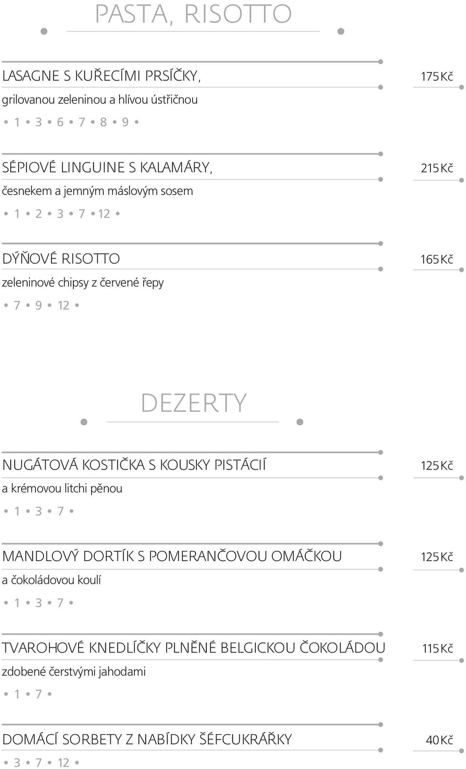 S KOUSKY PISTÁCIÍ a krémovou litchi pěnou 1 3 7 125 Kč MANDLOVÝ DORTÍK S POMERANČOVOU OMÁČKOU a čokoládovou koulí 1 3 7 125 Kč