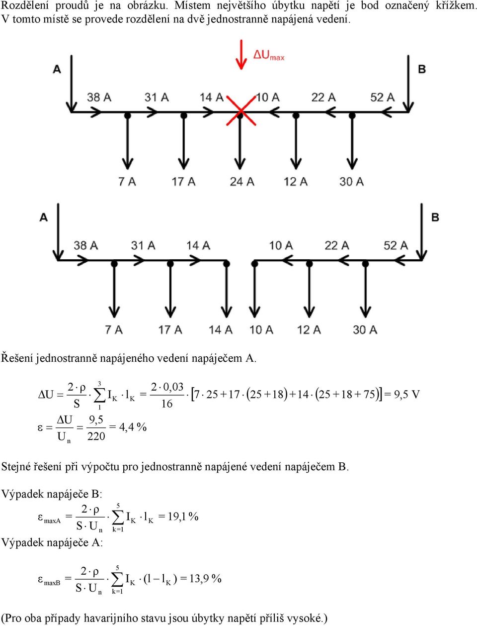ρ l S 1 9, 4,4 % 0 n 0,0 16 7 +17 +18+14 +18 + 7 9, V Stejné řešení při výpotu pro jednostranně napájené vedení napájeem