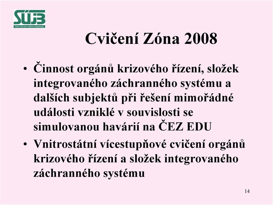 vzniklé v souvislosti se simulovanou havárií na ČEZ EDU Vnitrostátní