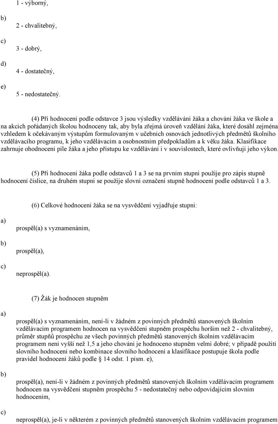 vzhledem k očekávaným výstupům formulovaným v učebních osnovách jednotlivých předmětů školního vzdělávacího programu, k jeho vzdělávacím a osobnostním předpokladům a k věku žáka.