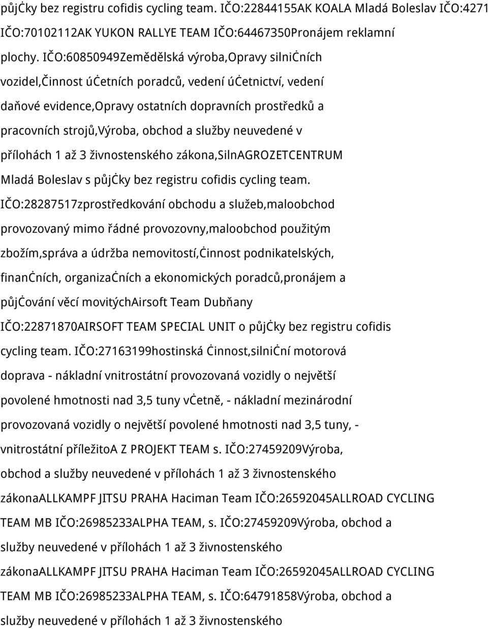 služby neuvedené v přílohách 1 až 3 živnostenského zákona,silnagrozetcentrum Mladá Boleslav s půjčky bez registru cofidis cycling team.