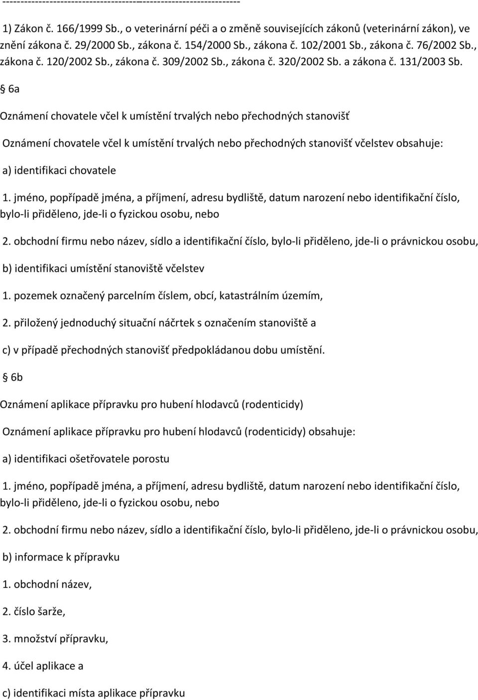 obchodní firmu nebo název, sídlo a identifikační číslo, bylo-li přiděleno, jde-li o právnickou osobu, b) identifikaci umístění stanoviště včelstev 1.