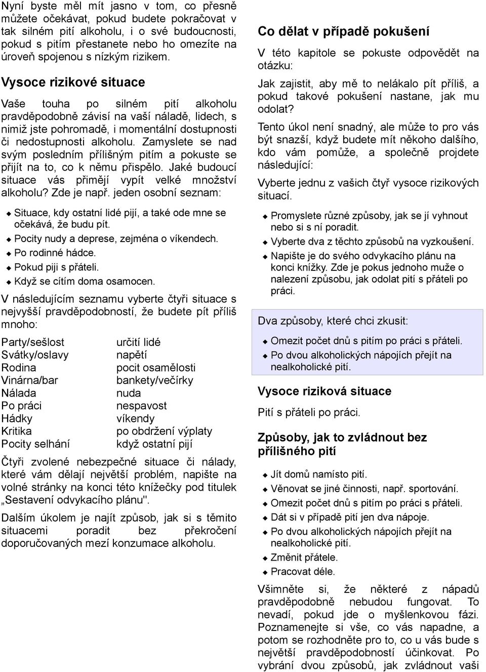 Zamyslete se nad svým posledním přílišným pitím a pokuste se přijít na to, co k němu přispělo. Jaké budoucí situace vás přimějí vypít velké množství alkoholu? Zde je např.