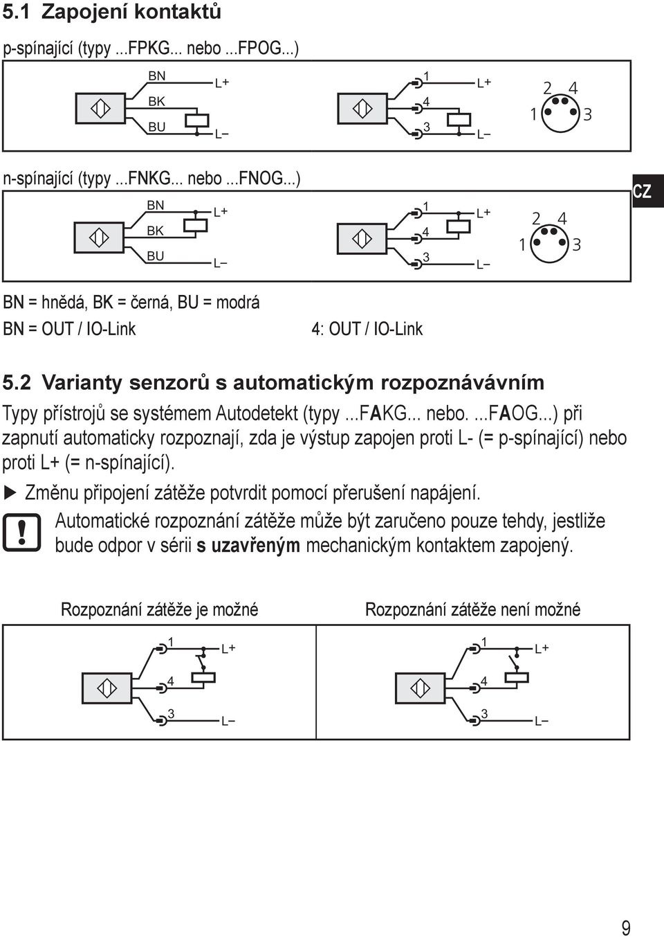 2 Varianty senzorů s automatickým rozpoznávávním Typy přístrojů se systémem Autodetekt (typy...fakg... nebo....faog.
