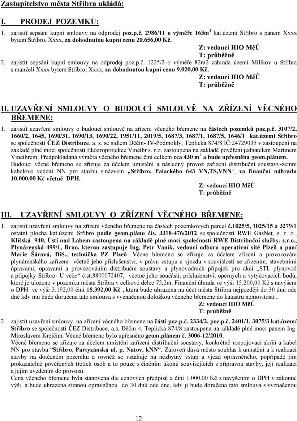 2. zajistit sepsání kupní smlouvy na odprodej poz.p.č. 1225/2 o výměře 82m2 zahrada území Milíkov u Stříbra s manželi Xxxx bytem Stříbro, Xxxx, za dohodnutou kupní cenu 9.020,00 Kč. II.