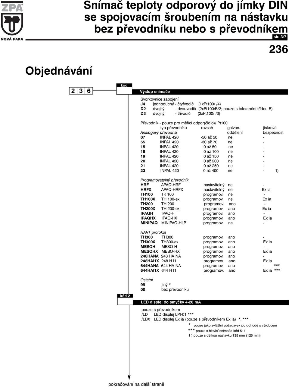 Převodník - pouze pro měřící odpor(čidlo)/ Pt100 typ převodníku rozsah galvan.