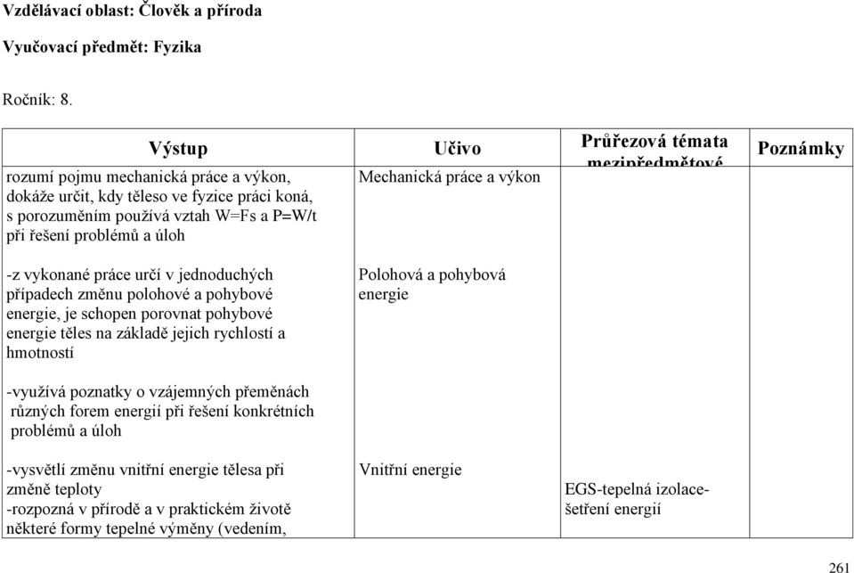 W=Fs a P=W/t projekty při řešení problémů a úloh -z vykonané práce určí v jednoduchých případech změnu polohové a pohybové energie, je schopen porovnat pohybové energie těles na základě jejich