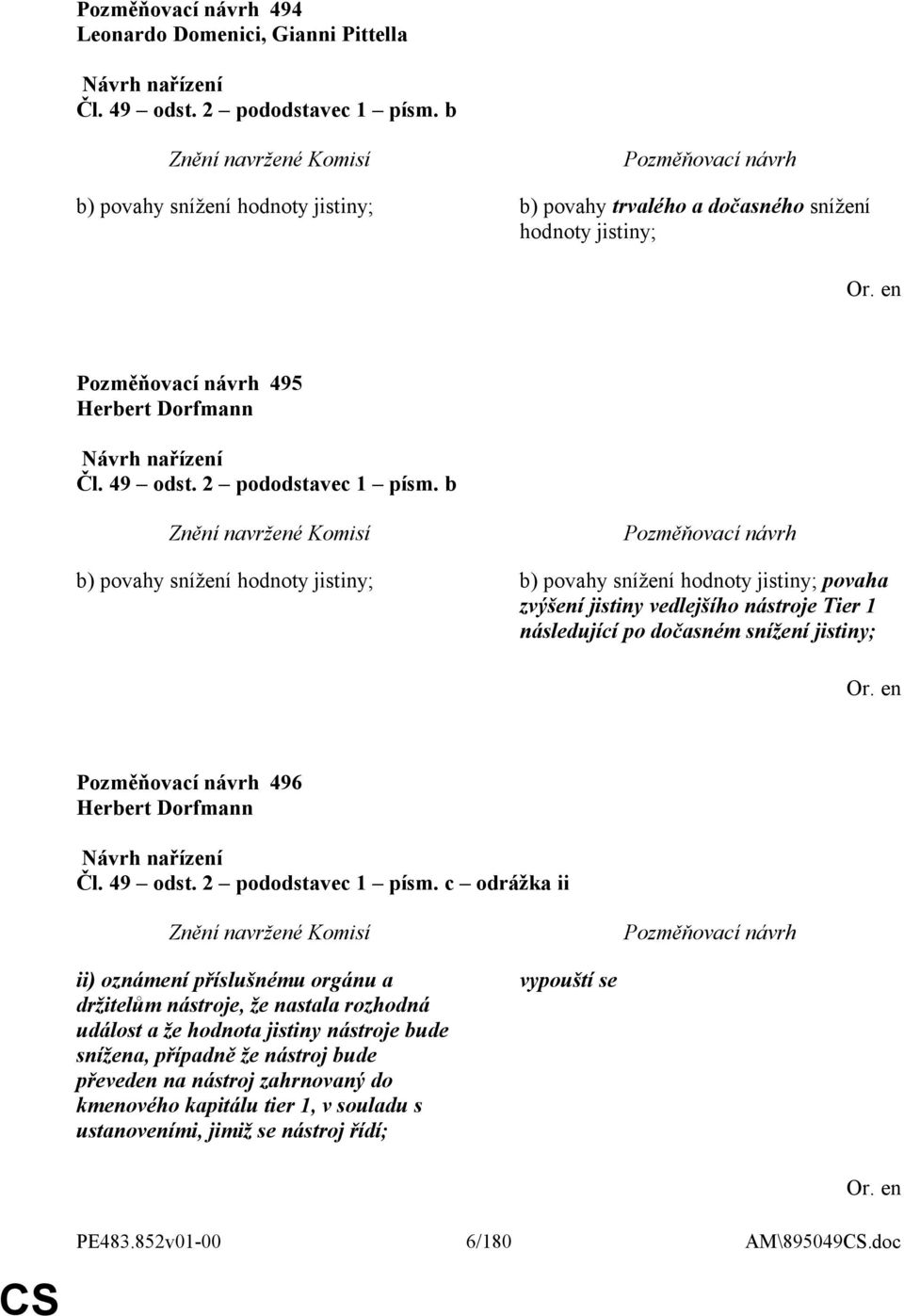 b b) povahy snížení hodnoty jistiny; b) povahy snížení hodnoty jistiny; povaha zvýšení jistiny vedlejšího nástroje Tier 1 následující po dočasném snížení jistiny; 496 Herbert Dorfmann Čl.