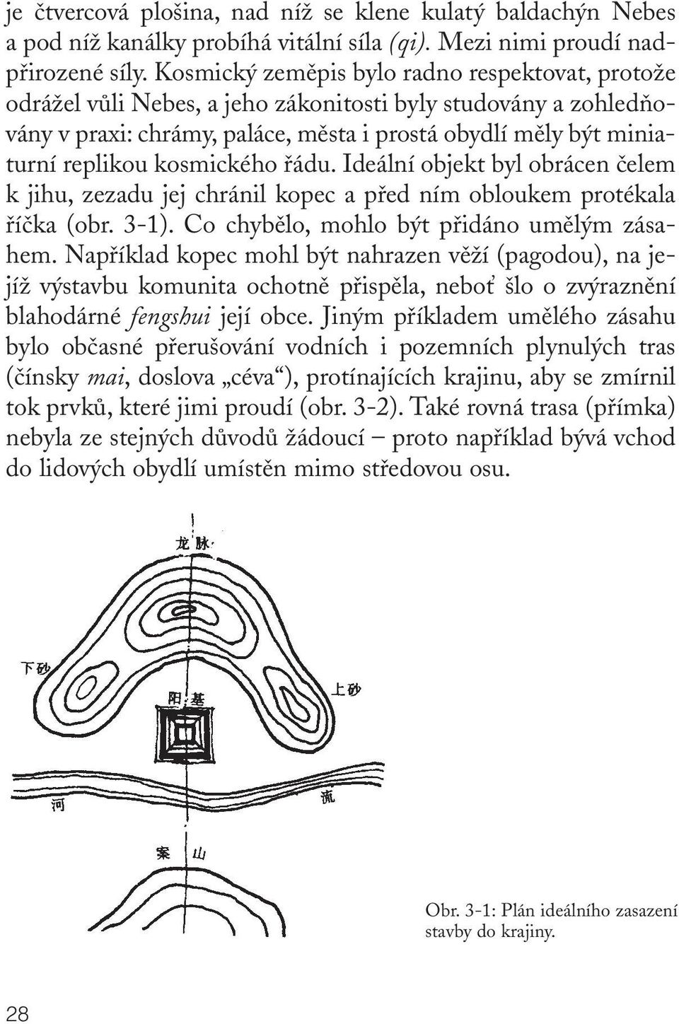 kosmického fiádu. Ideální objekt byl obrácen ãelem k jihu, zezadu jej chránil kopec a pfied ním obloukem protékala fiíãka (obr. 3-1). Co chybûlo, mohlo b t pfiidáno umûl m zásahem.