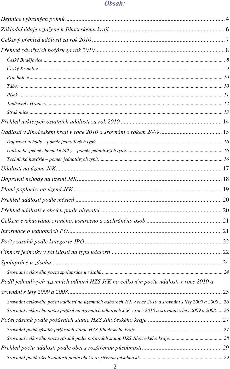 .. 14 Události v Jihočeském kraji v roce 2010 a srovnání s rokem 2009... 15 Dopravní nehody poměr jednotlivých typů... 16 Únik nebezpečné chemické látky poměr jednotlivých typů.