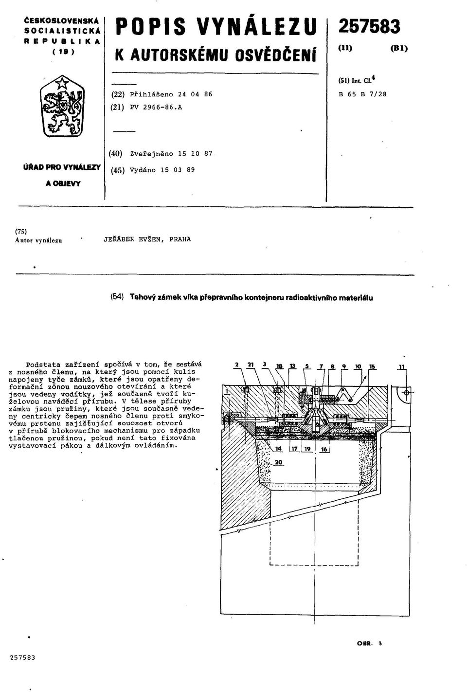 materiálu Podstata zařízení spočívá v tom, že sestává z nosného členu, na který jsou pomocí kulis napojeny tyče zámků, které jsou opatřeny deformační zónou nouzového otevírání a které jsou vedeny