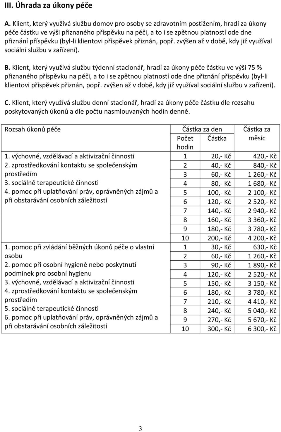 klientovi příspěvek přiznán, popř. zvýšen až v době, kdy již využíval sociální službu v zařízení). B.