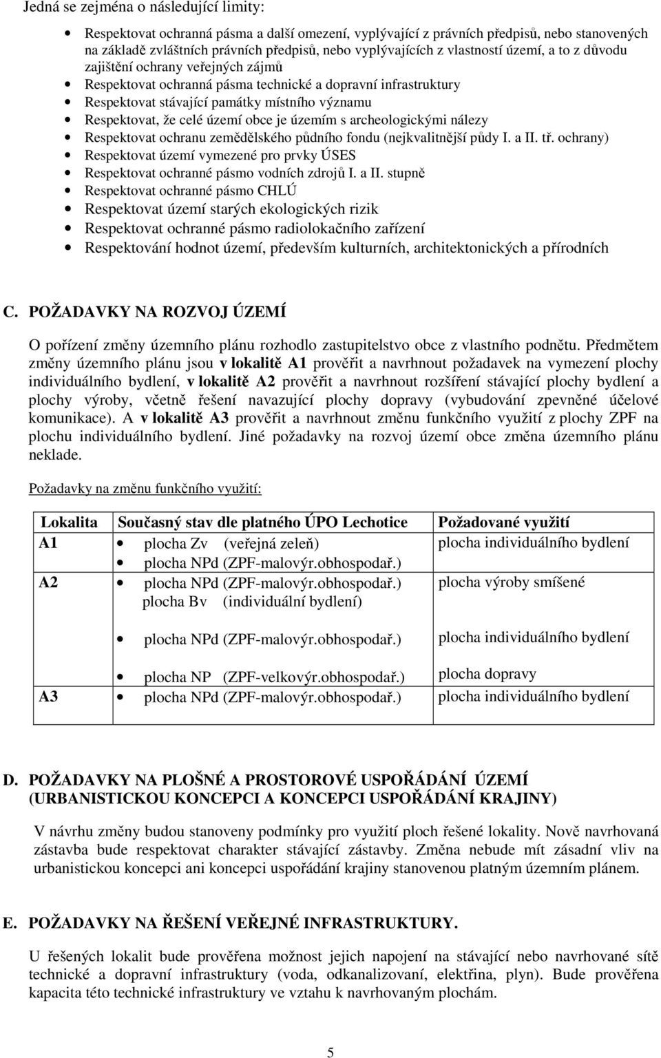 území obce je územím s archeologickými nálezy Respektovat ochranu zemědělského půdního fondu (nejkvalitnější půdy I. a II. tř.