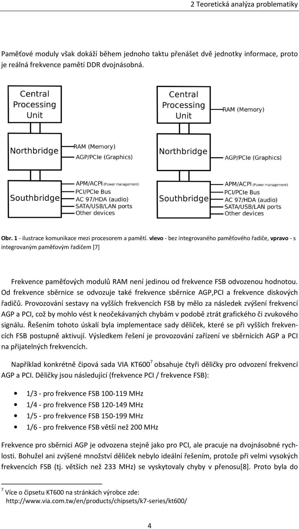 vlevo - bez integrovaného paměťového řadiče, vpravo - s integrovaným paměťovým řadičem [7] Frekvence paměťových modulů RAM není jedinou od frekvence FSB odvozenou hodnotou.