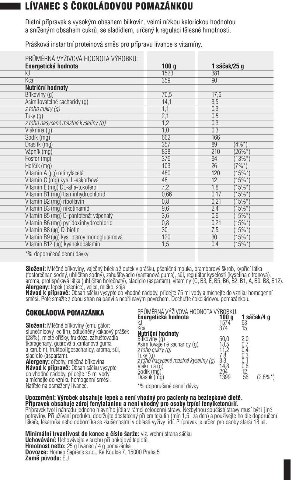 (mg) 662 166 Draslík (mg) 357 89 (4%*) Vápník (mg) 838 210 (26%*) Fosfor (mg) 376 94 (13%*) Hořčík (mg) 103 26 (7%*) Vitamin B1 (mg) tiaminhydrochlorid 0,66 0,17 (15%*) Vitamin B2 (mg) riboflavin 0,8