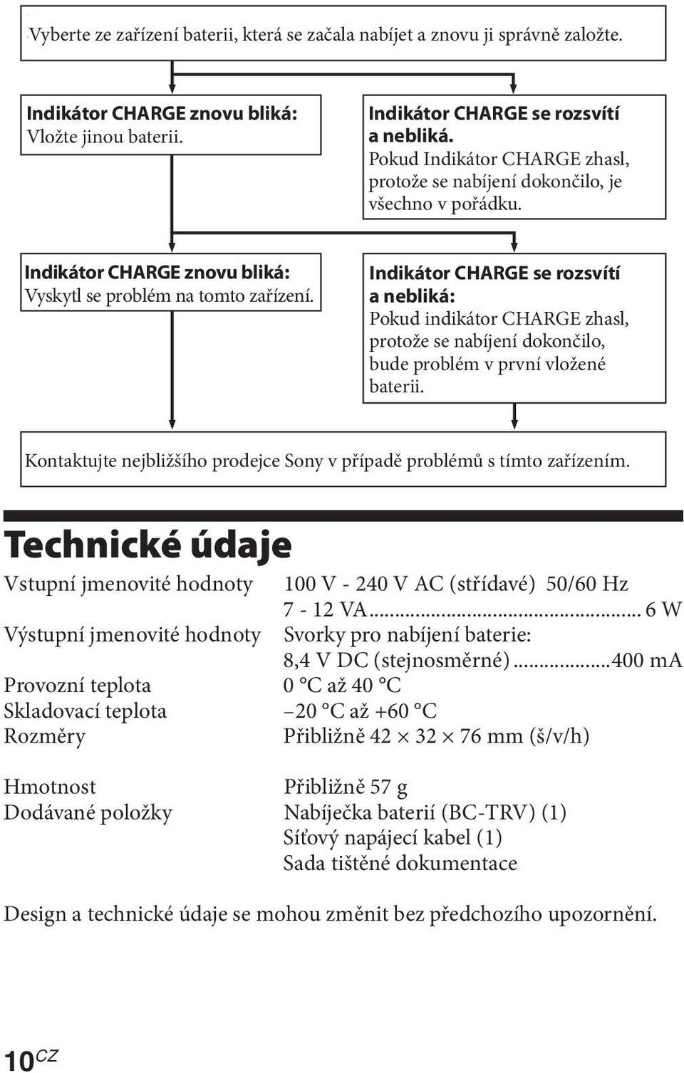 not blink again: Pokud If the CHARGE Indikátor lamp CHARGE goes out zhasl, protože because se the nabíjení charging dokončilo, time has je všechno passed, there v pořádku. is no problem.