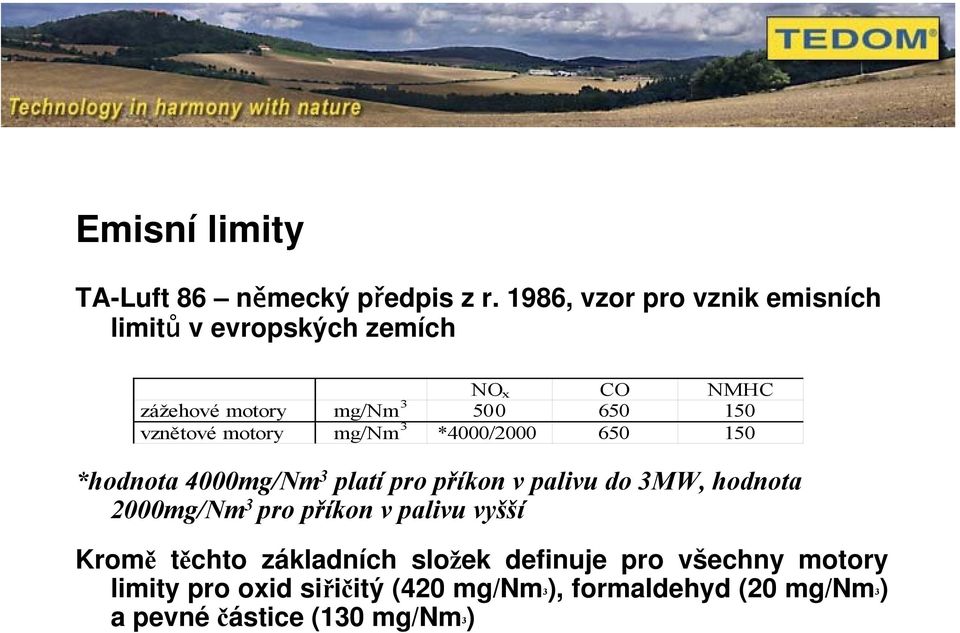 vznětové motory mg/nm 3 *4000/2000 650 150 *hodnota 4000mg/Nm 3 platí pro příkon v palivu do 3MW, hodnota