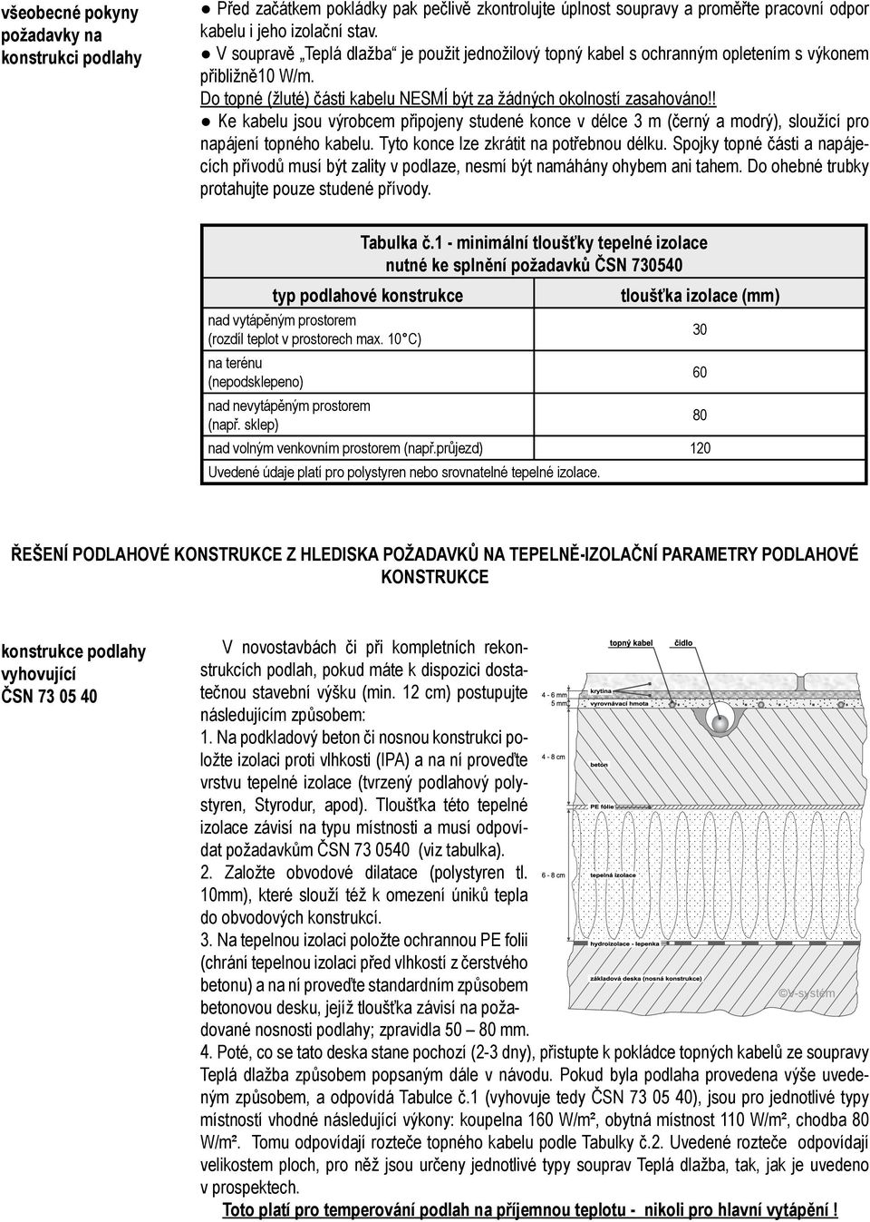 ! Ke kabelu jsou výrobcem připojeny studené konce v délce 3 m (černý a modrý), sloužící pro napájení topného kabelu. Tyto konce lze zkrátit na potřebnou délku.