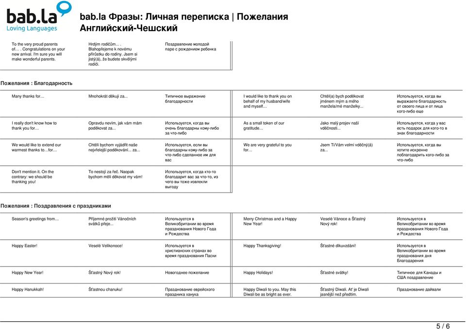 .. Типичное выражение благодарности I would like to thank you on behalf of my husband/wife and myself Chtěl(a) bych poděkovat jménem mým a mého manžela/mé manželky.