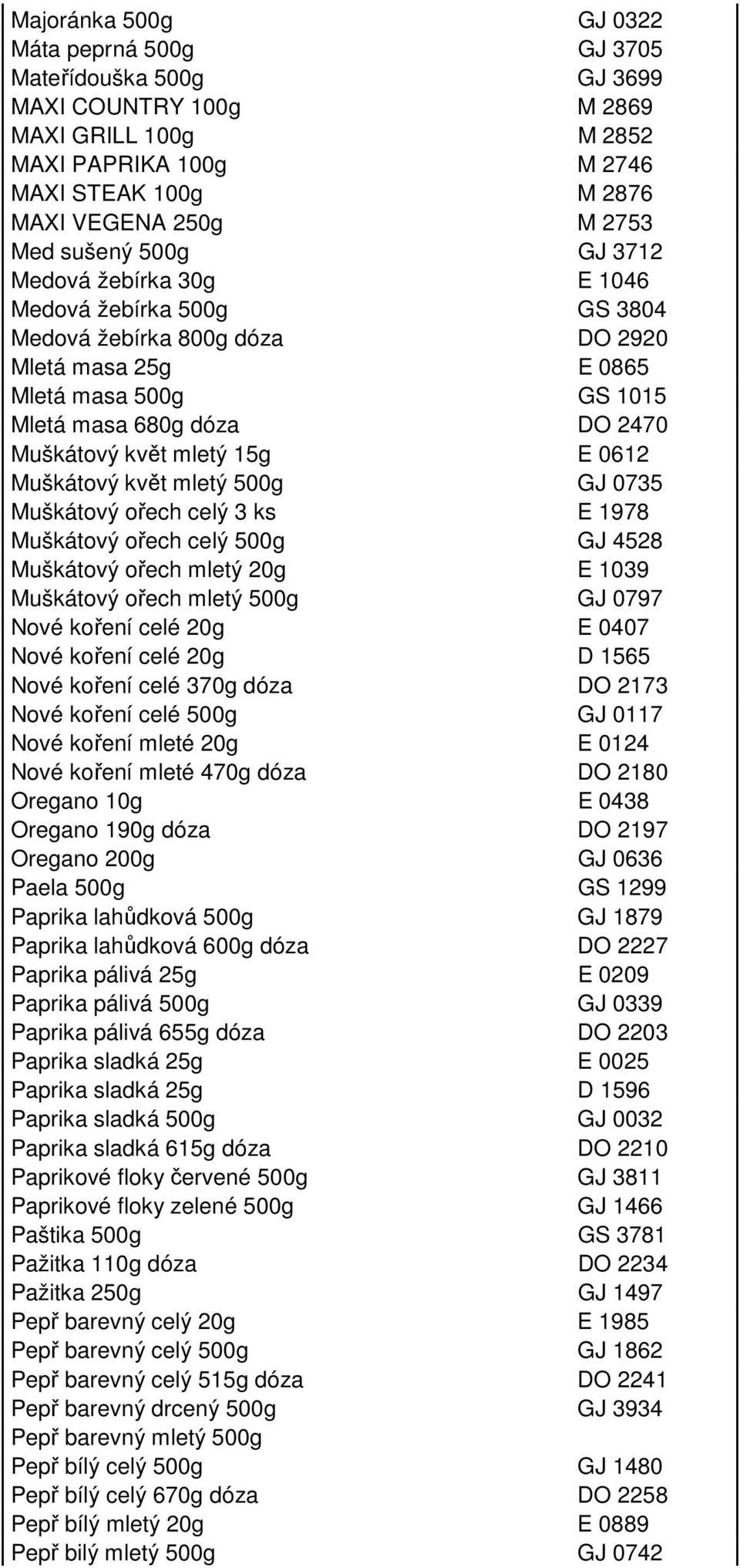 mletý 15g E 0612 Muškátový květ mletý 500g GJ 0735 Muškátový ořech celý 3 ks E 1978 Muškátový ořech celý 500g GJ 4528 Muškátový ořech mletý 20g E 1039 Muškátový ořech mletý 500g GJ 0797 Nové koření