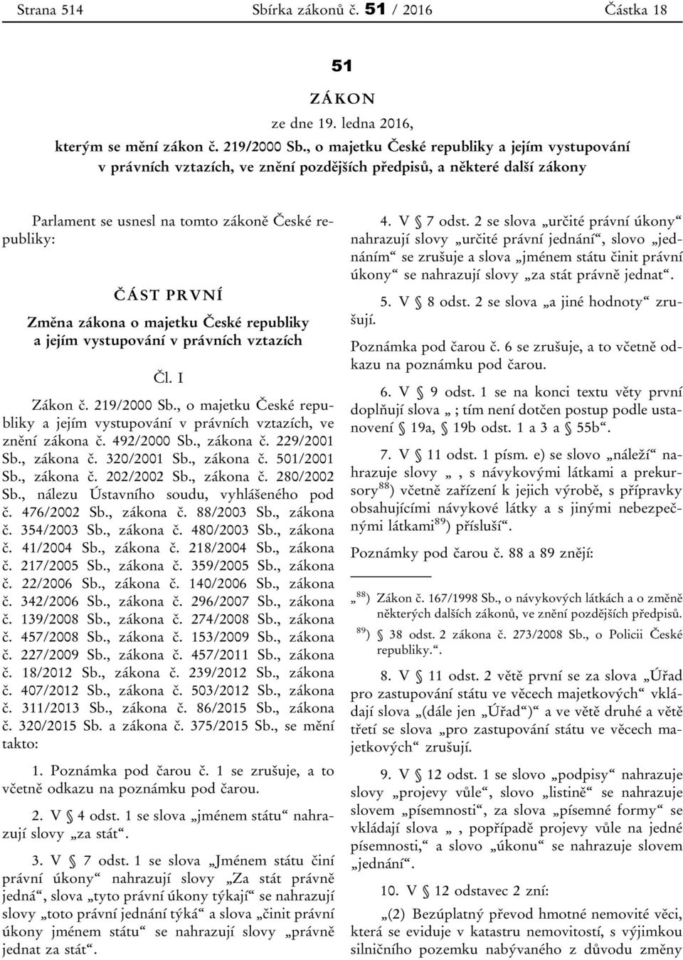 o majetku České republiky a jejím vystupování v právních vztazích Čl. I Zákon č. 219/2000 Sb., o majetku České republiky a jejím vystupování v právních vztazích, ve znění zákona č. 492/2000 Sb.