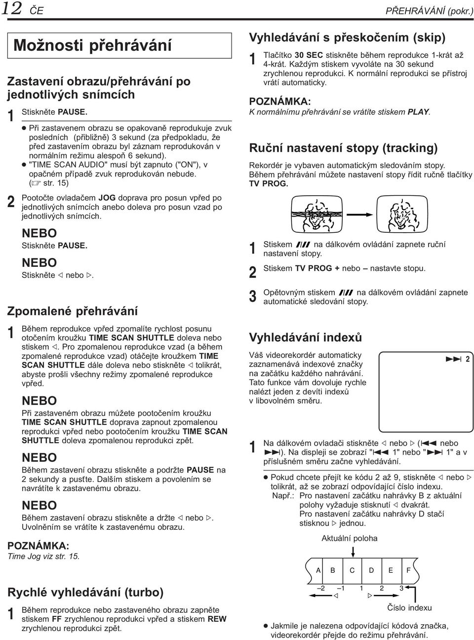 "TIME SCAN AUDIO" musí být zapnuto ("ON"), v opačném případě zvuk reprodukován nebude. ( str.