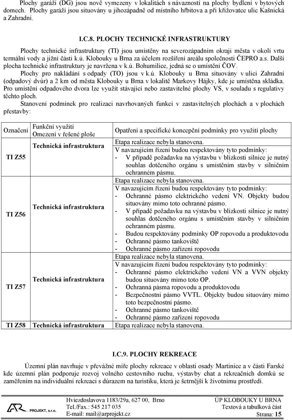 PLOCHY TECHNICKÉ INFRASTRUKTURY Plochy technické infrastruktury (TI) jsou umístěny na severozápadním okraji města v okolí vrtu termální vody a jižní části k.ú.