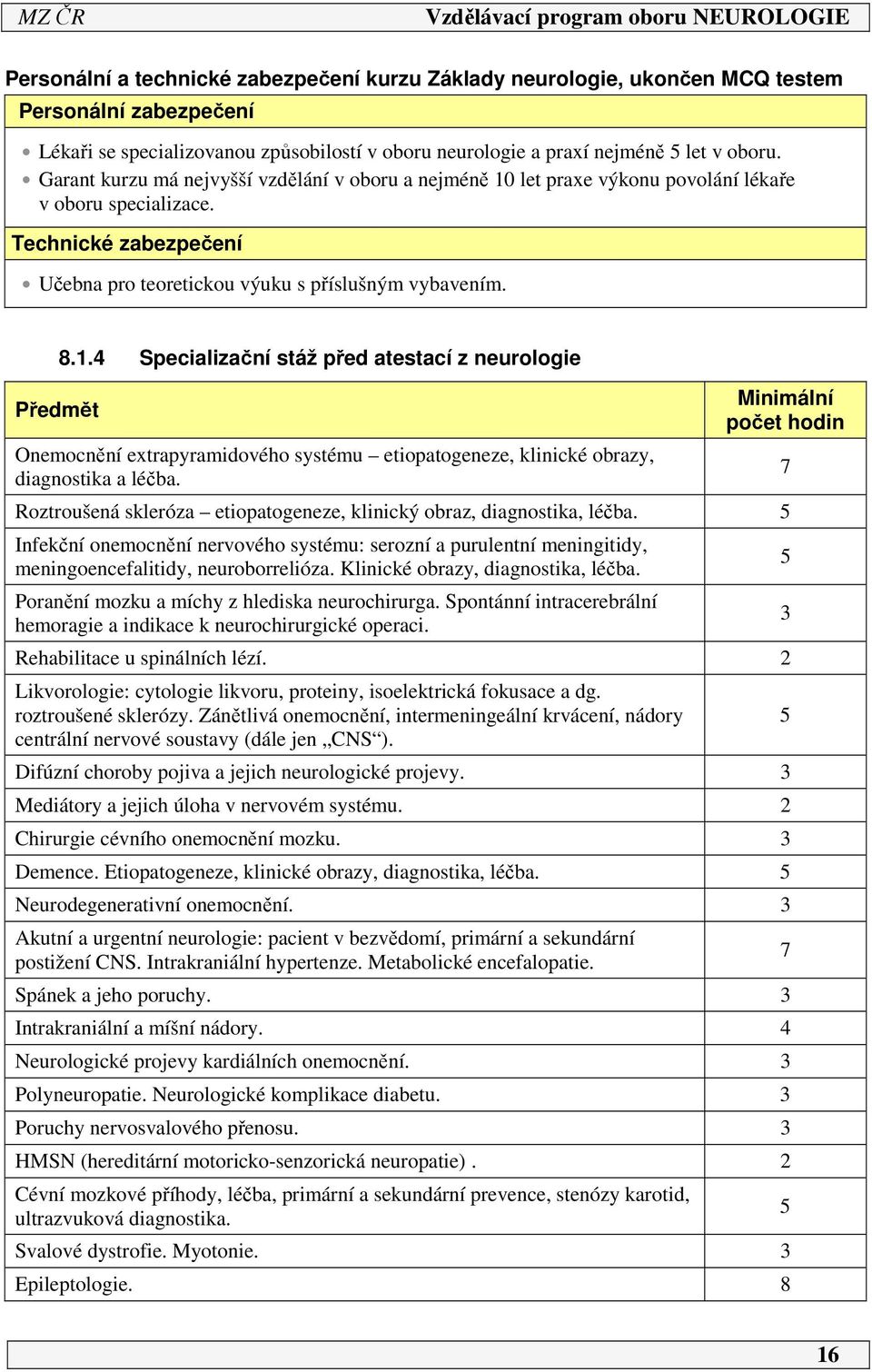 .4 Specializační stáž před atestací z neurologie Onemocnění extrapyramidového systému etiopatogeneze, klinické obrazy, diagnostika a léčba.