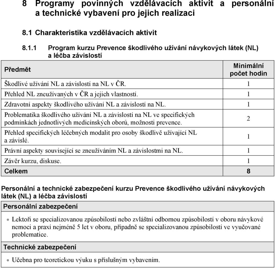 Zdravotní aspekty škodlivého užívání NL a závislostí na NL. Problematika škodlivého užívání NL a závislostí na NL ve specifických podmínkách jednotlivých medicínských obor, možnosti prevence.