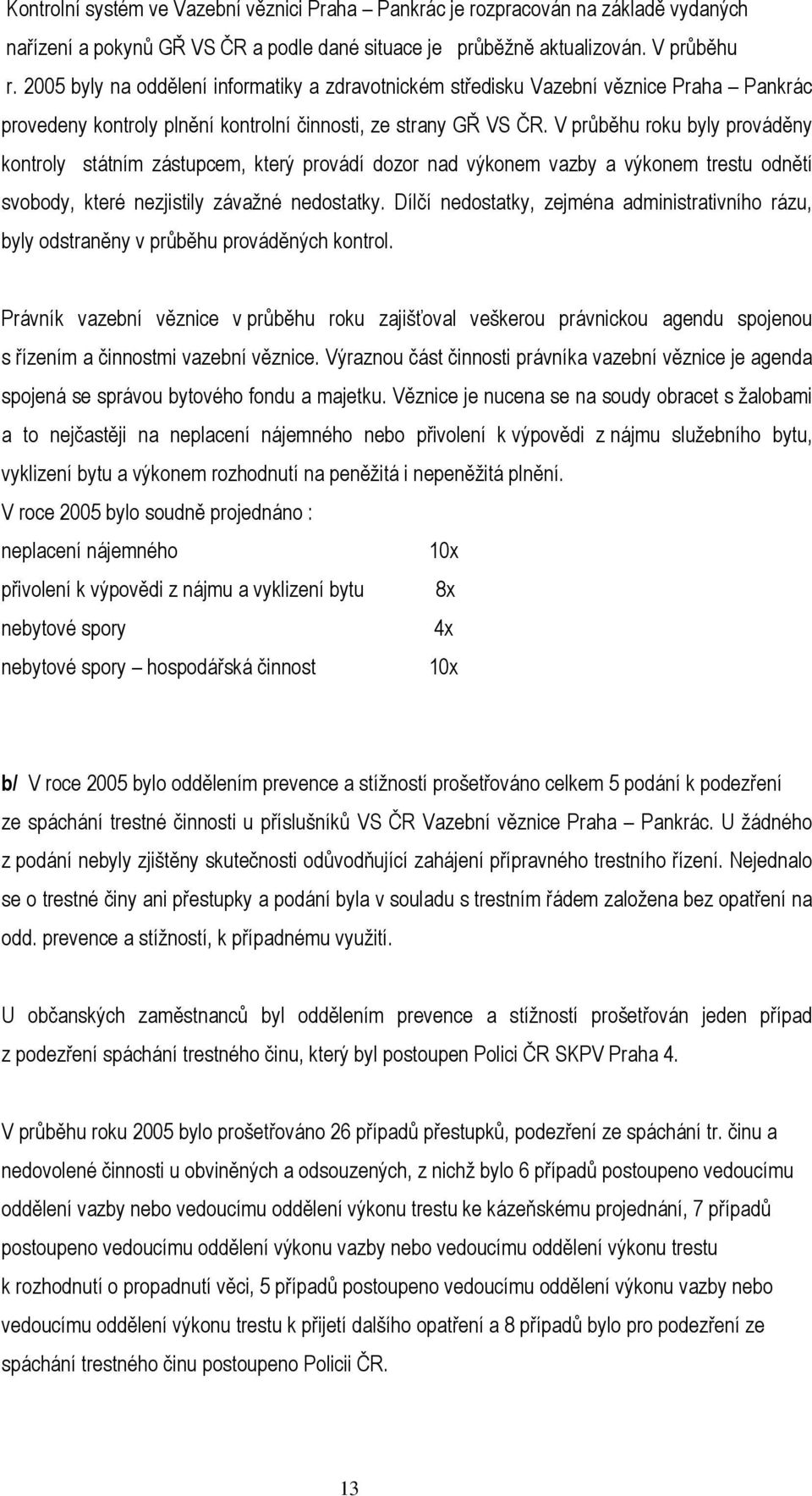 V průběhu roku byly prováděny kontroly státním zástupcem, který provádí dozor nad výkonem vazby a výkonem trestu odnětí svobody, které nezjistily závažné nedostatky.