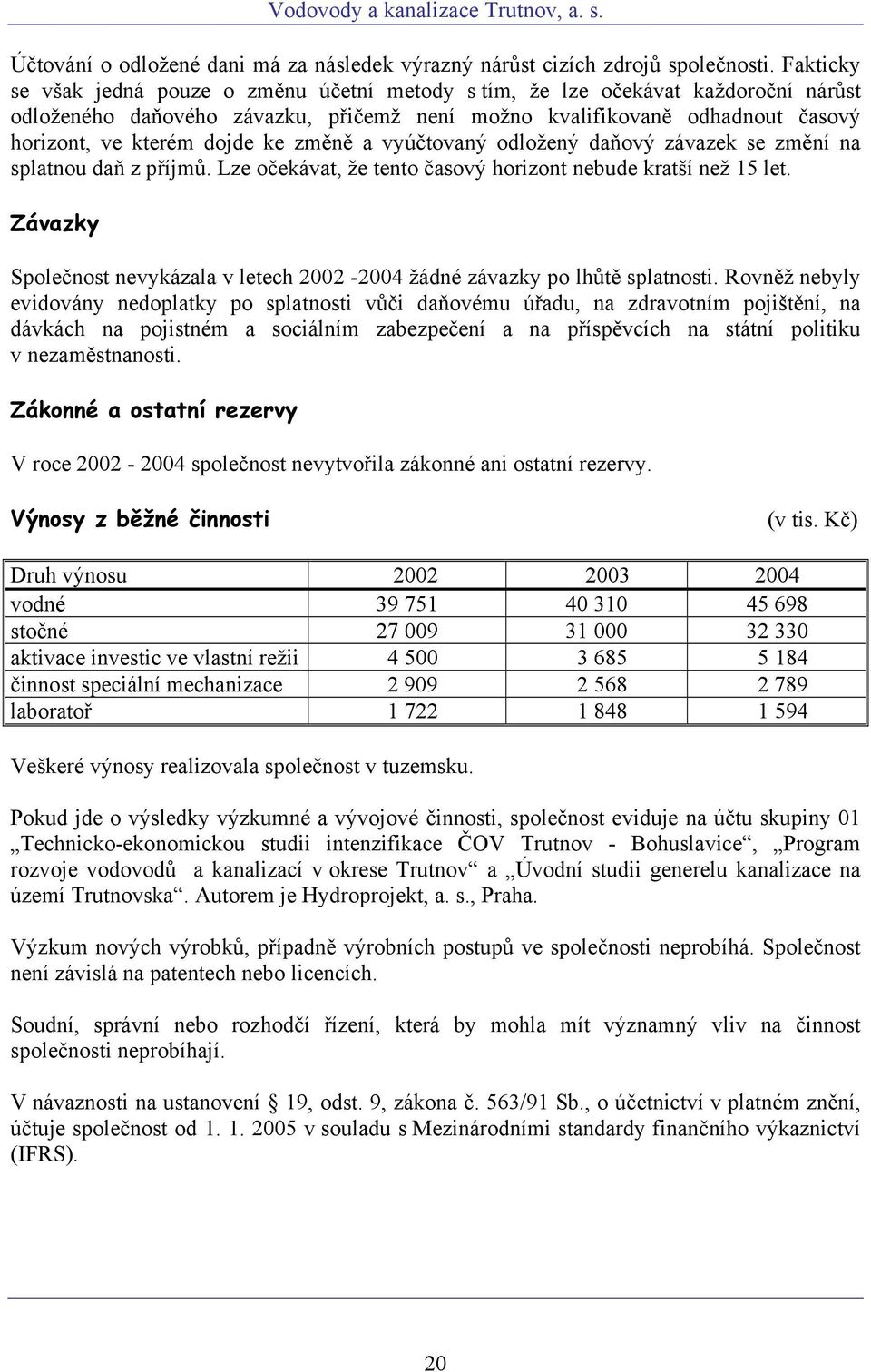 změně a vyúčtovaný odložený daňový závazek se změní na splatnou daň z příjmů. Lze očekávat, že tento časový horizont nebude kratší než 15 let.