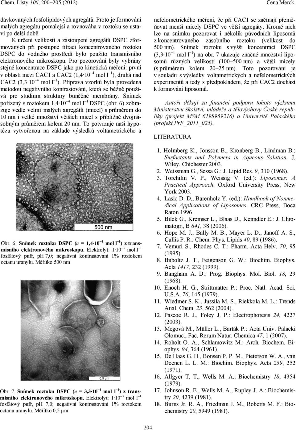 Pro pozorování byly vybrány stejné koncentrace DSPC jako pro kinetická měření: první v oblasti mezi CAC1 a CAC2 (1,4 10 4 mol l 1), druhá nad CAC2 (3,3 10 4 mol l 1).