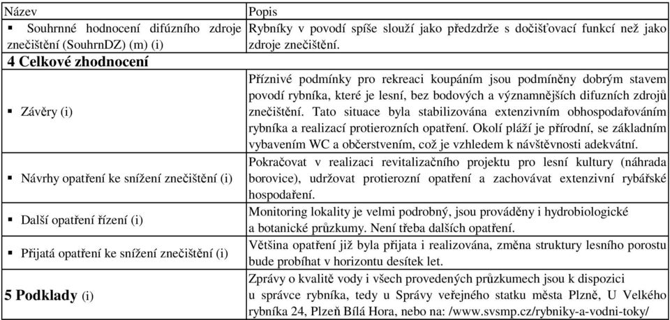 Tato situace byla stabilizována extenzivním obhospodařováním rybníka a realizací protierozních opatření.