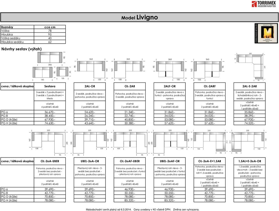 6 36.670,- 24.620,- 21.340,- 31.860,- 31.860,- 35.860,- PG 8 38.450,- 26.240,- 22.740,- 34.020,- 34.020,- 38.290,- PG D (kůže) 67.930,- 39.710,- 45.850,- 53.080,- 53.080,- 67.930,- PG H (kůže) 74.