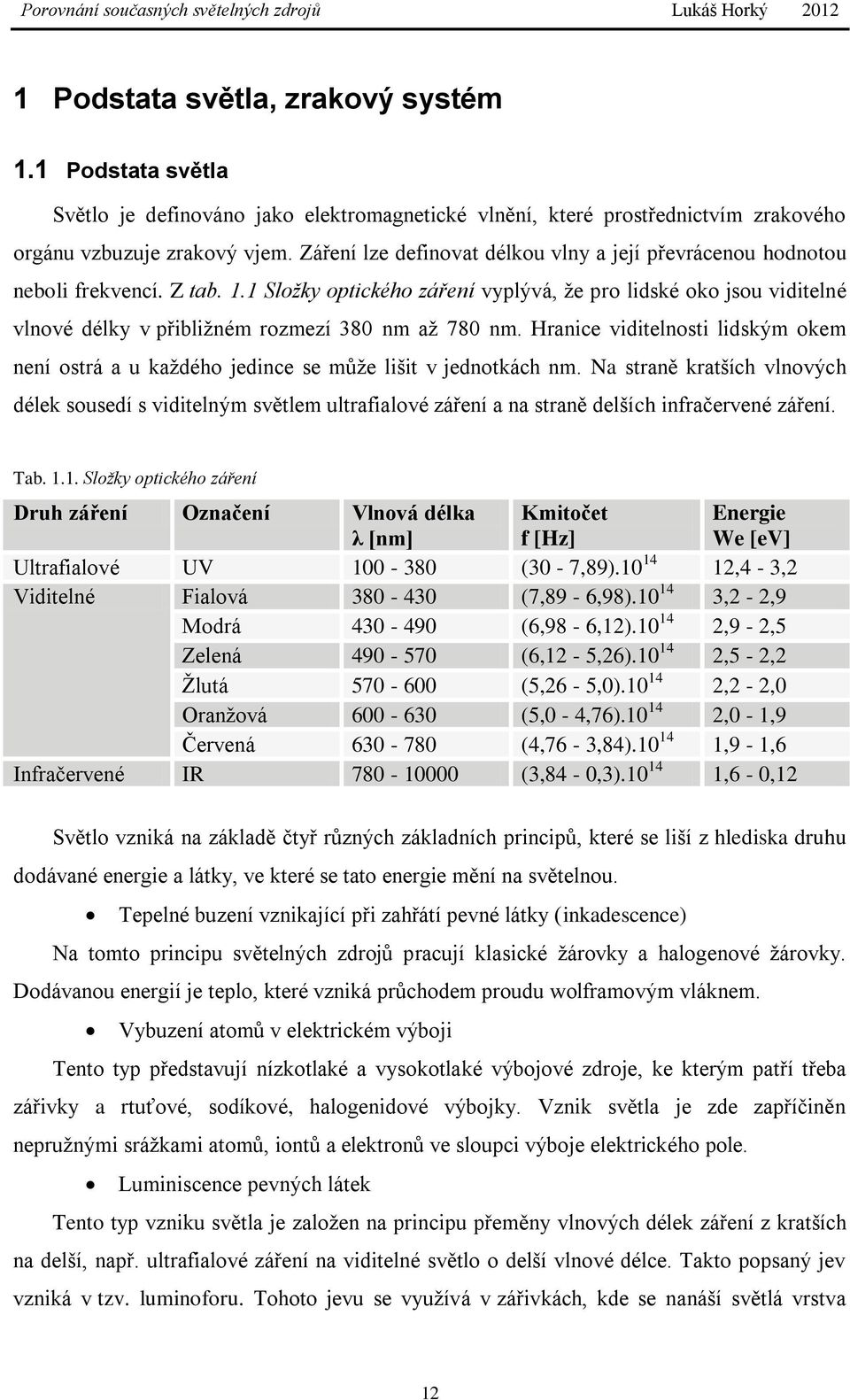 1 Složky optického záření vyplývá, že pro lidské oko jsou viditelné vlnové délky v přibližném rozmezí 380 nm až 780 nm.