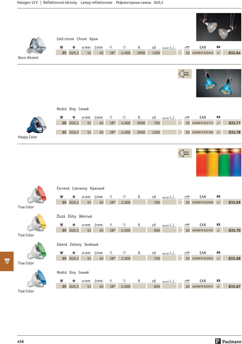 000 700 10 4000870 833698 7 833.69 Žlutá Żółty Жёлтый True Color 35 GU5,3 51 45 38 2.000 900 10 4000870 833704 7 833.