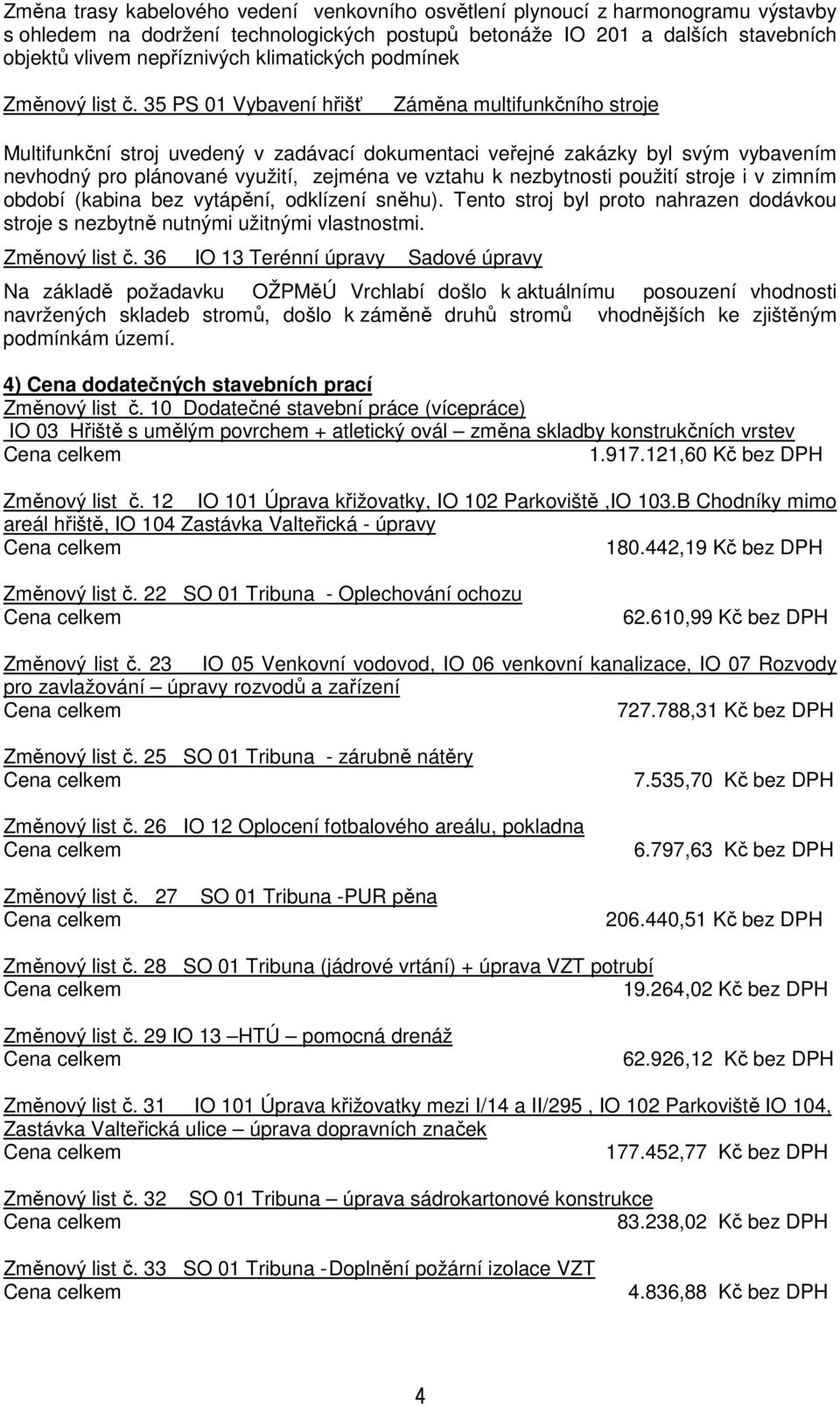 35 PS 01 Vybavení hřišť Záměna multifunkčního stroje Multifunkční stroj uvedený v zadávací dokumentaci veřejné zakázky byl svým vybavením nevhodný pro plánované využití, zejména ve vztahu k