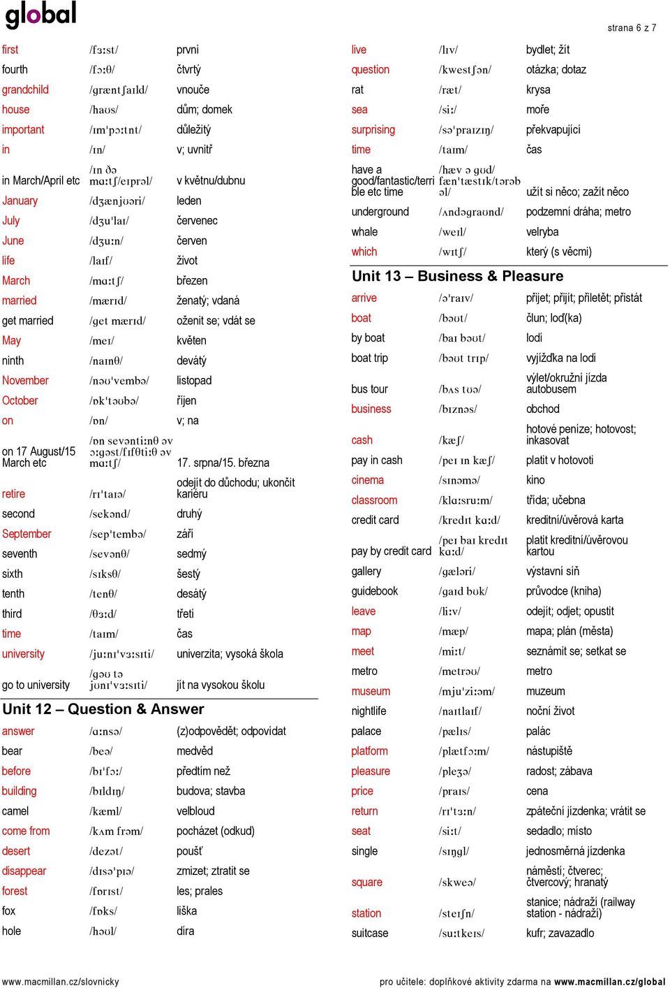 oženit se; vdát se May LãÉfL= květen ninth Lå~fåqL= devátý November Lå]rDîÉãÄ]L= listopad October LflâDí]rÄ]L= říjen on LflåL= v; na on 17 August/15 March etc retire Lflå=ëÉî]åíáWåq=]î=