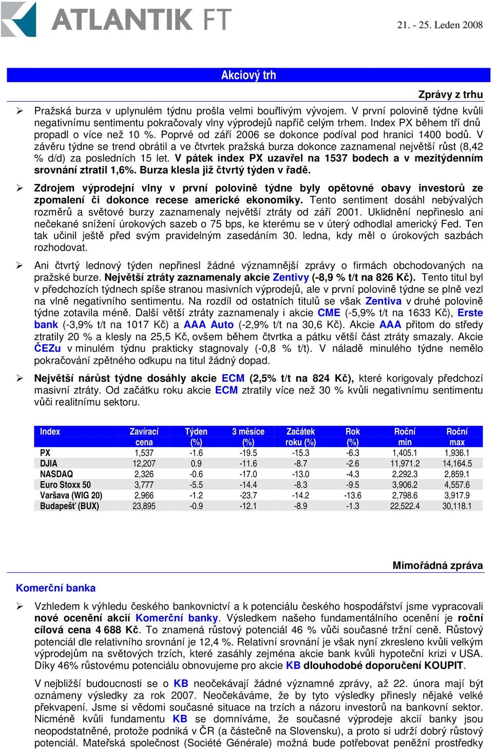 V závru týdne se trend obrátil a ve tvrtek pražská burza dokonce zaznamenal nejvtší rst (8,42 % d/d) za posledních 15 let.