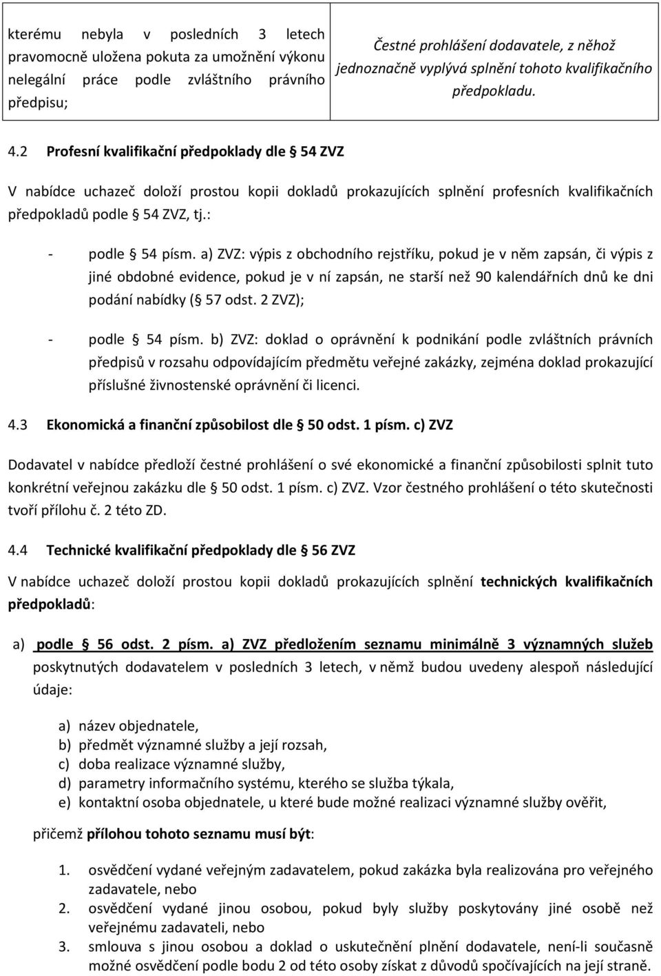 2 Profesní kvalifikační předpoklady dle 54 ZVZ V nabídce uchazeč doloží prostou kopii dokladů prokazujících splnění profesních kvalifikačních předpokladů podle 54 ZVZ, tj.: - podle 54 písm.