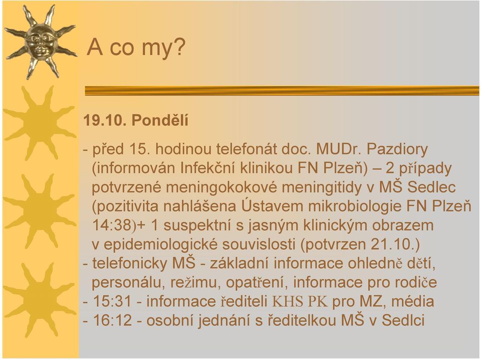 Ústavem mikrobiologie FN Plzeň 14:38)+ 1 suspektní s jasným klinickým obrazem v epidemiologické souvislosti (potvrzen 21.10.