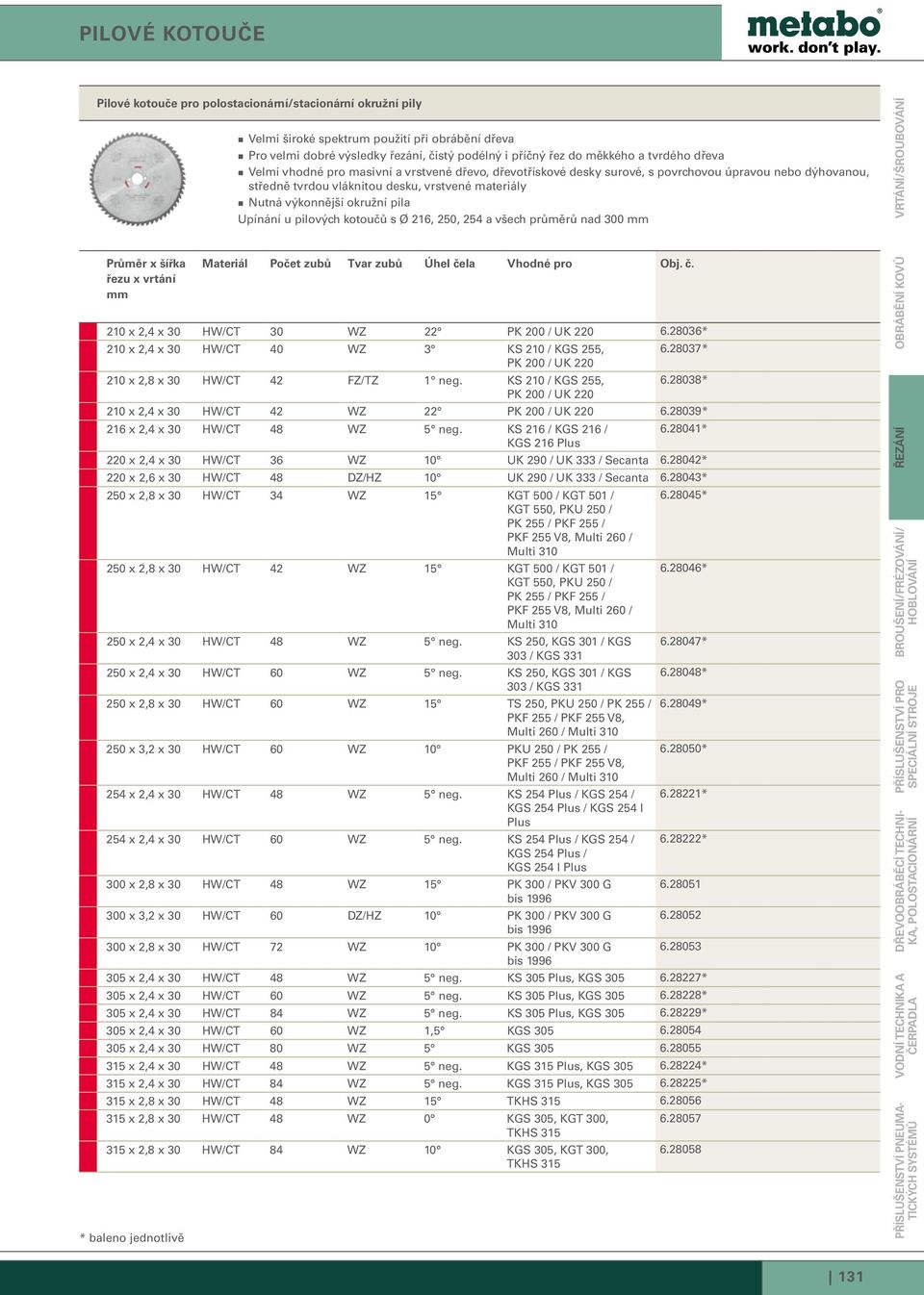 pila Upínání u pilových kotoučů s 216, 250, 254 a všech průměrů nad 300 210 x 2,4 x 30 HW/CT 30 WZ 22 PK 200 / UK 220 6.28036* 210 x 2,4 x 30 HW/CT 40 WZ 3 KS 210 / KGS 255, 6.