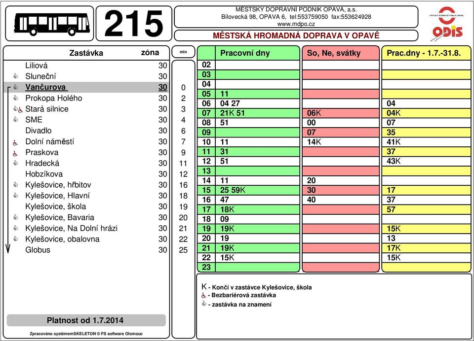 Bílovecká 98, OPAVA 6, tel:55759 fax:55698 7 K 5 5